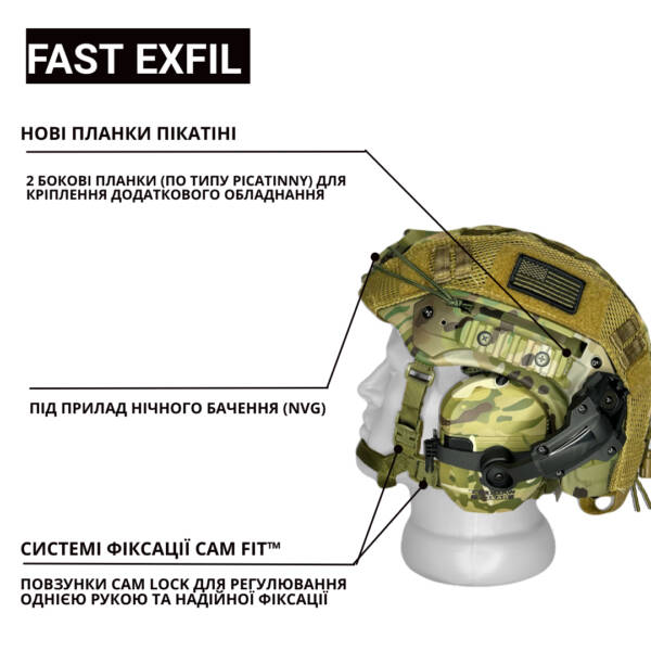 Тактичний Комплект Шоломом FAST EXFIL MultiCam та Активними Навушниками Walker’s Razor Patriot - Зображення 5