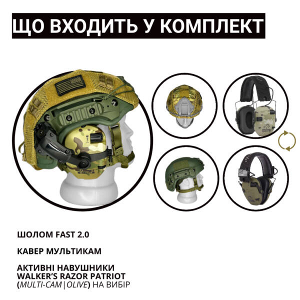 Комплект з Кевларовим Шоломом FAST EXFIL та Активними Навушниками Walker’s Razor Patriot - Зображення 2