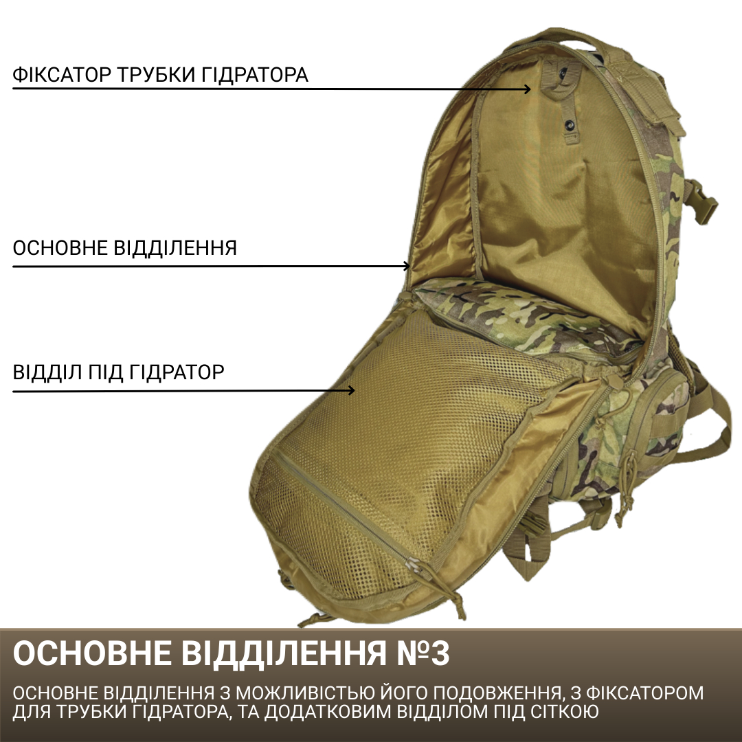 Тактичний Мультифункціональний Рюкзак ТРИТОН на 50 літрів (Мультикам) - Зображення 12